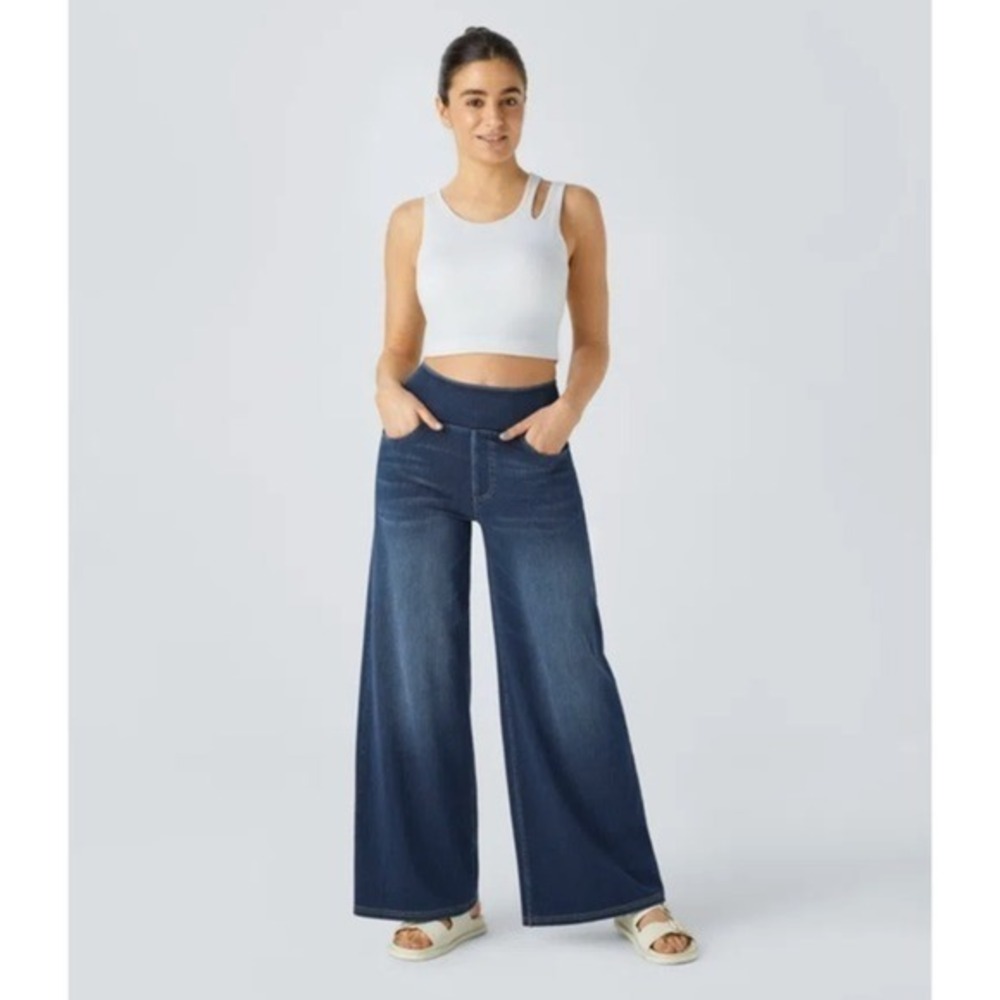 Halara Womens Flex High-Waisted Pockets Baggy Wide Leg Jeans Size S Blue